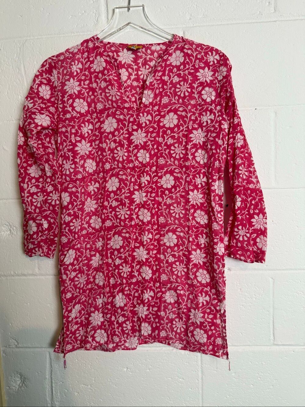 Roberta Roller Rabbit Girls 12 Pink White Floral Tunic Top Beaded Resort